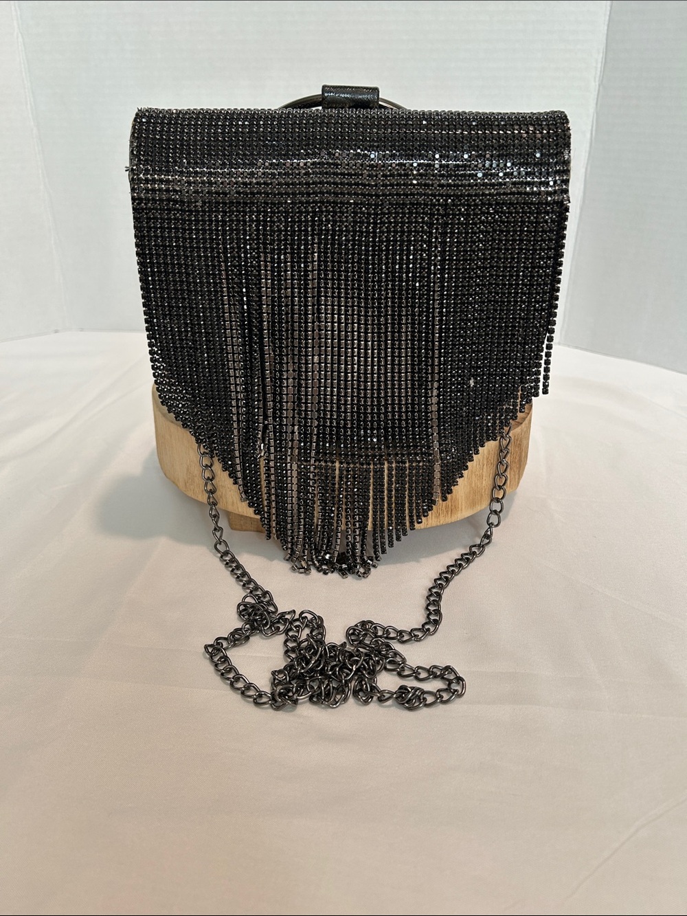 Starlet Black Rhinestone Fringe Evening Clutch Crossbody Bag